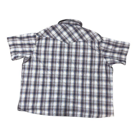 Wrangler Western Mens Plaid Short Sleeve Pearl Snap Shirt 3XL Cotton Blue White - Picture 2 of 6